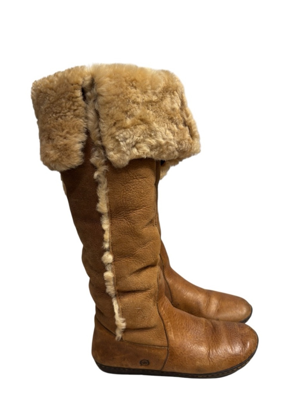 Born Shearling Leather Tall Boots Brown Winter Cozy Fold Over Size US 6 - Picture 3 of 10